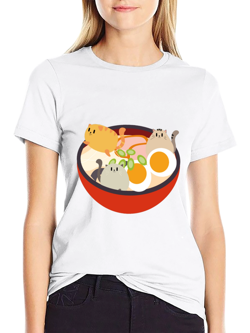 Cat Ramen T-Shirt - Kawaii Noodle Bowl Design