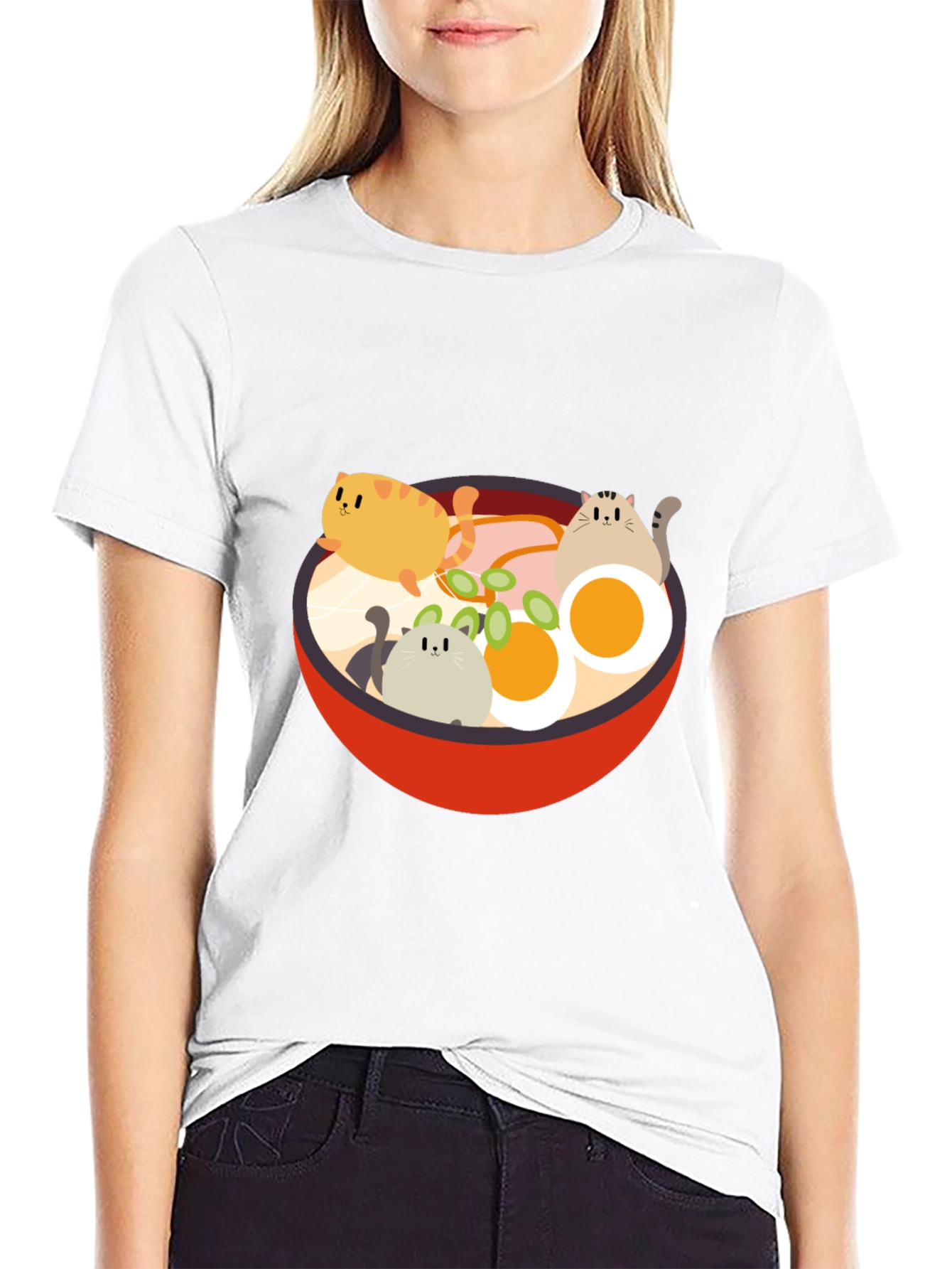Cat Ramen T-Shirt - Kawaii Noodle Bowl Design