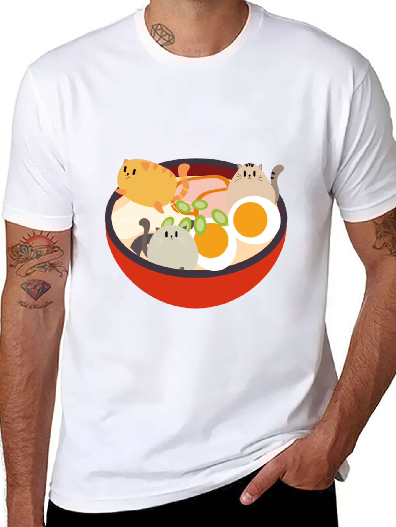 Cat Ramen T-Shirt - Kawaii Noodle Bowl Design