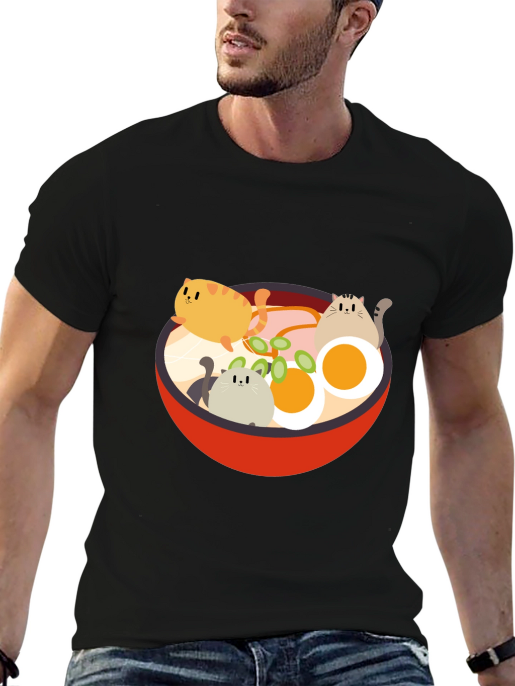 Cat Ramen T-Shirt - Kawaii Noodle Bowl Design