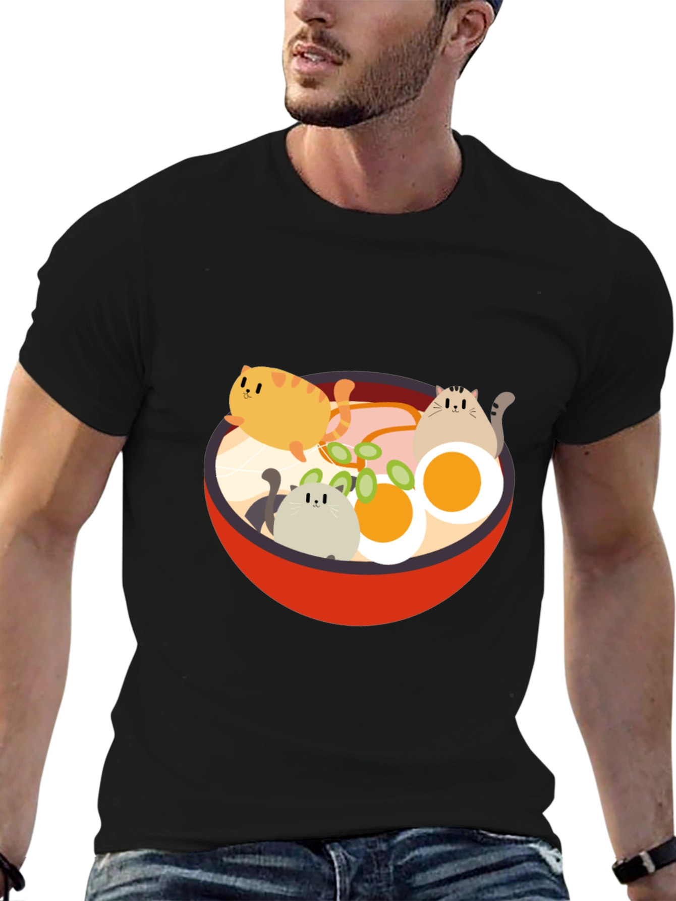 Cat Ramen T-Shirt - Kawaii Noodle Bowl Design