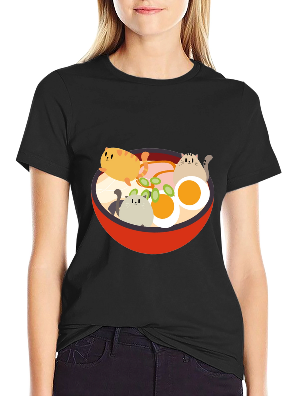 Cat Ramen T-Shirt - Kawaii Noodle Bowl Design