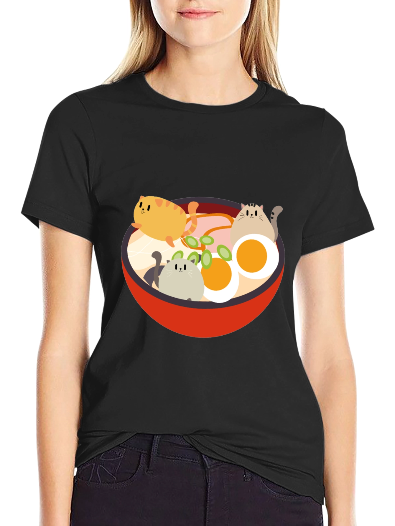 Cat Ramen T-Shirt - Kawaii Noodle Bowl Design