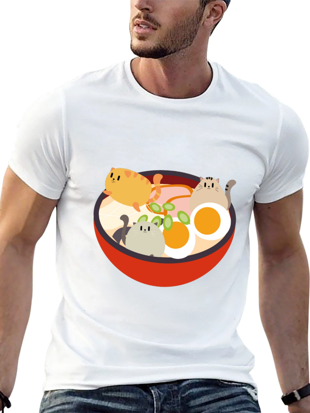 Cat Ramen T-Shirt - Kawaii Noodle Bowl Design