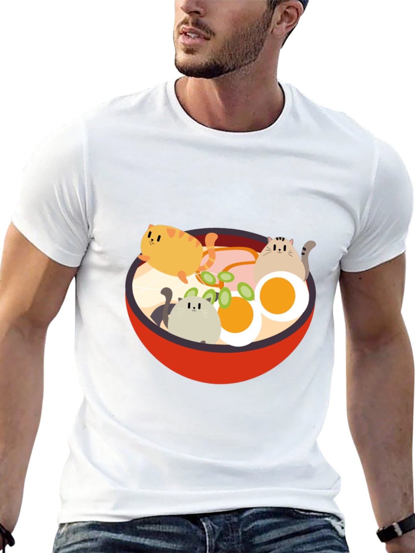 Cat Ramen T-Shirt - Kawaii Noodle Bowl Design