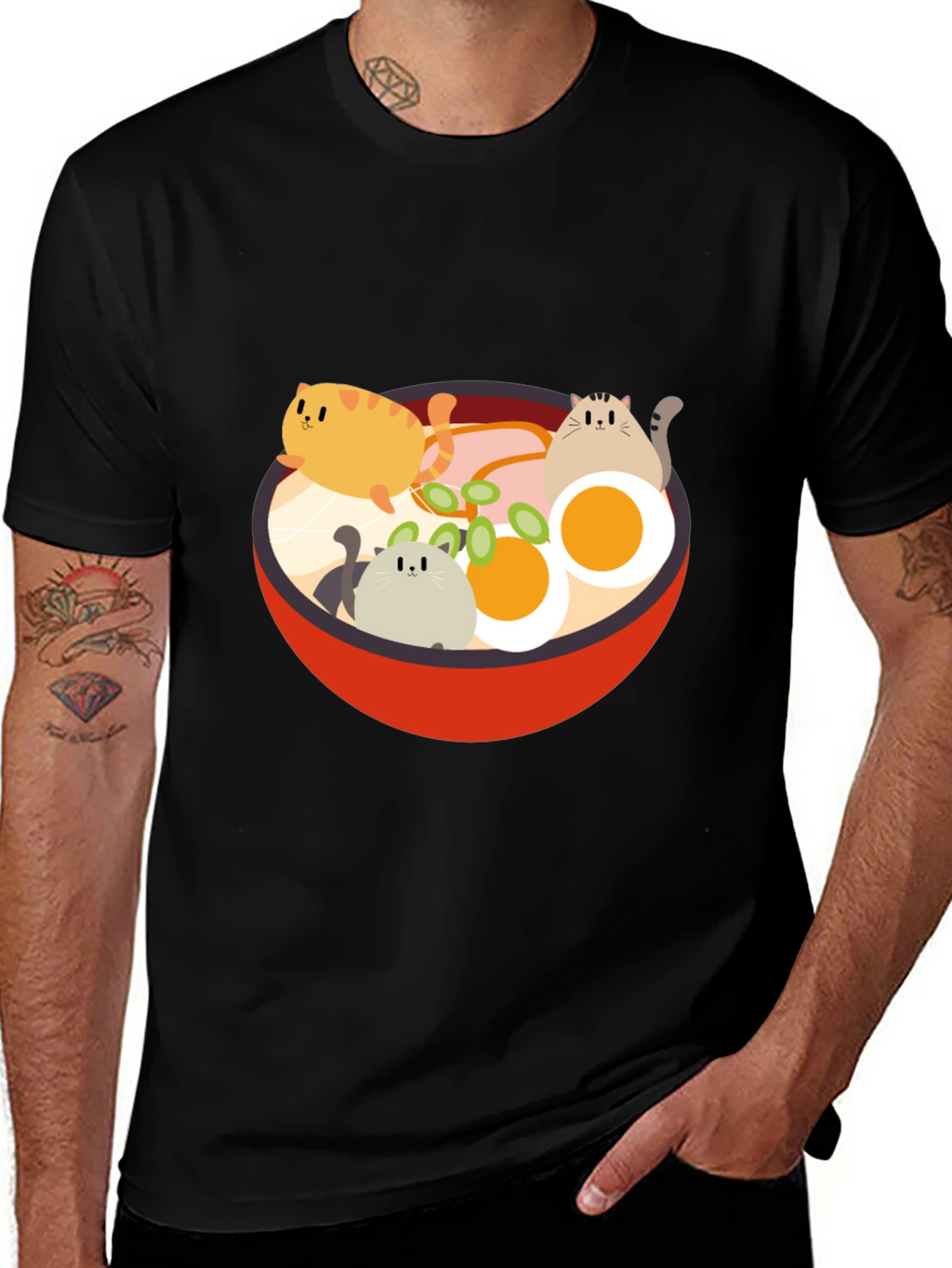 Cat Ramen T-Shirt - Kawaii Noodle Bowl Design
