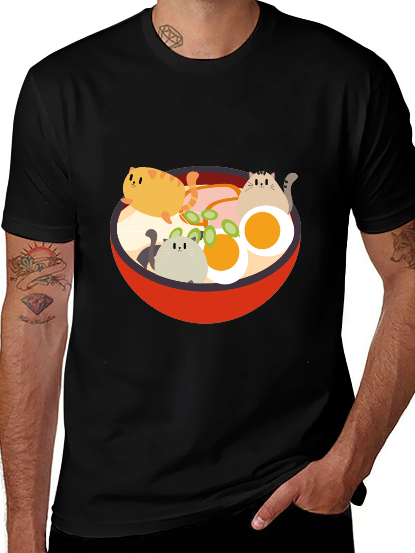 Cat Ramen T-Shirt - Kawaii Noodle Bowl Design