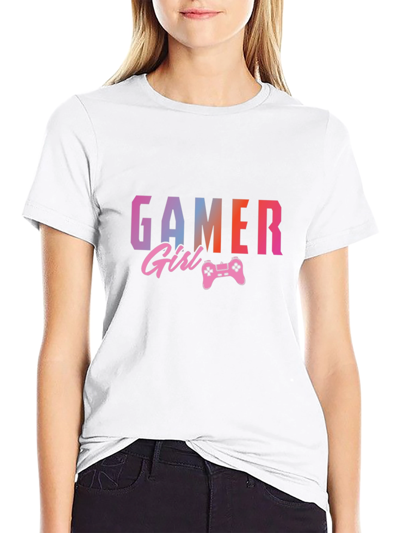 Gamer Girl Graphic Print Black T-Shirt