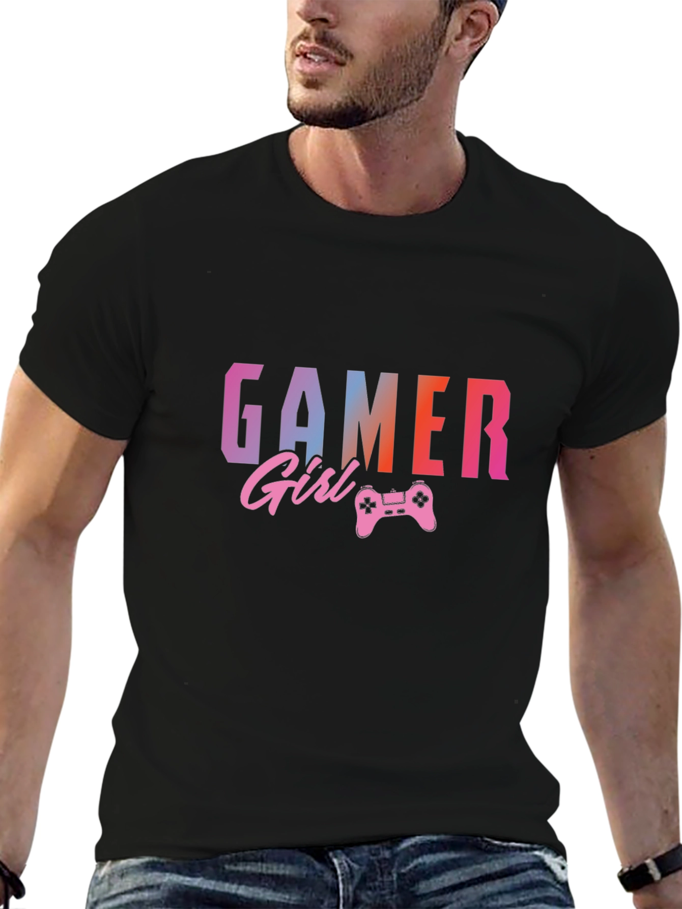 Gamer Girl Graphic Print Black T-Shirt