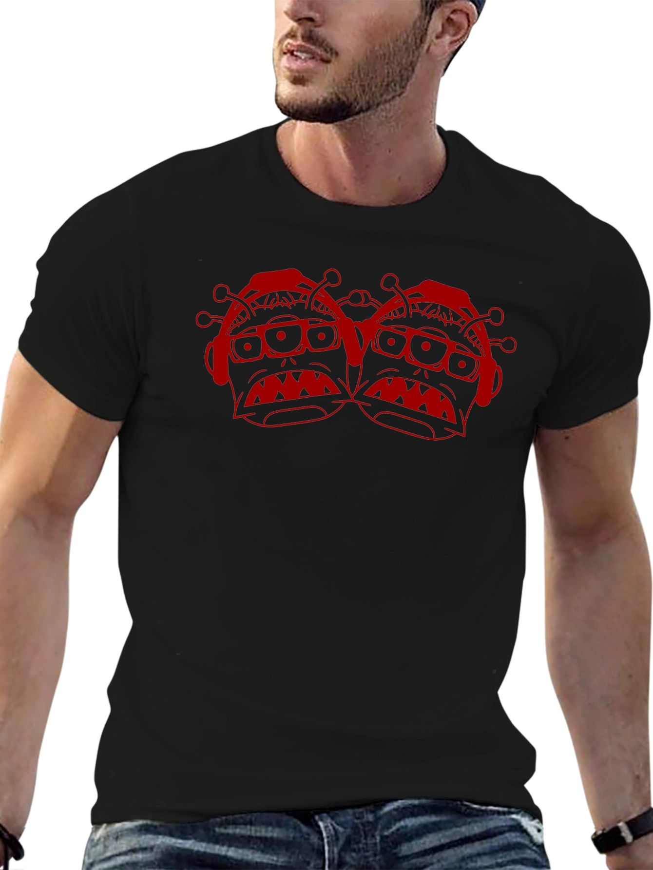 Black T-Shirt with Red Alien Graphic
