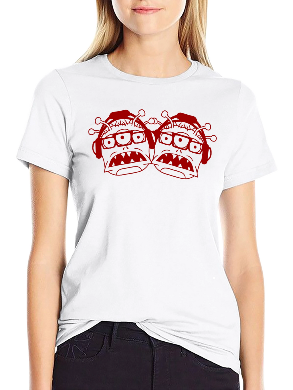 Black T-Shirt with Red Alien Graphic
