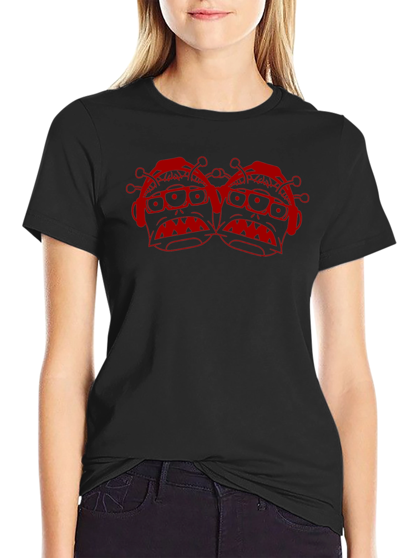 Black T-Shirt with Red Alien Graphic