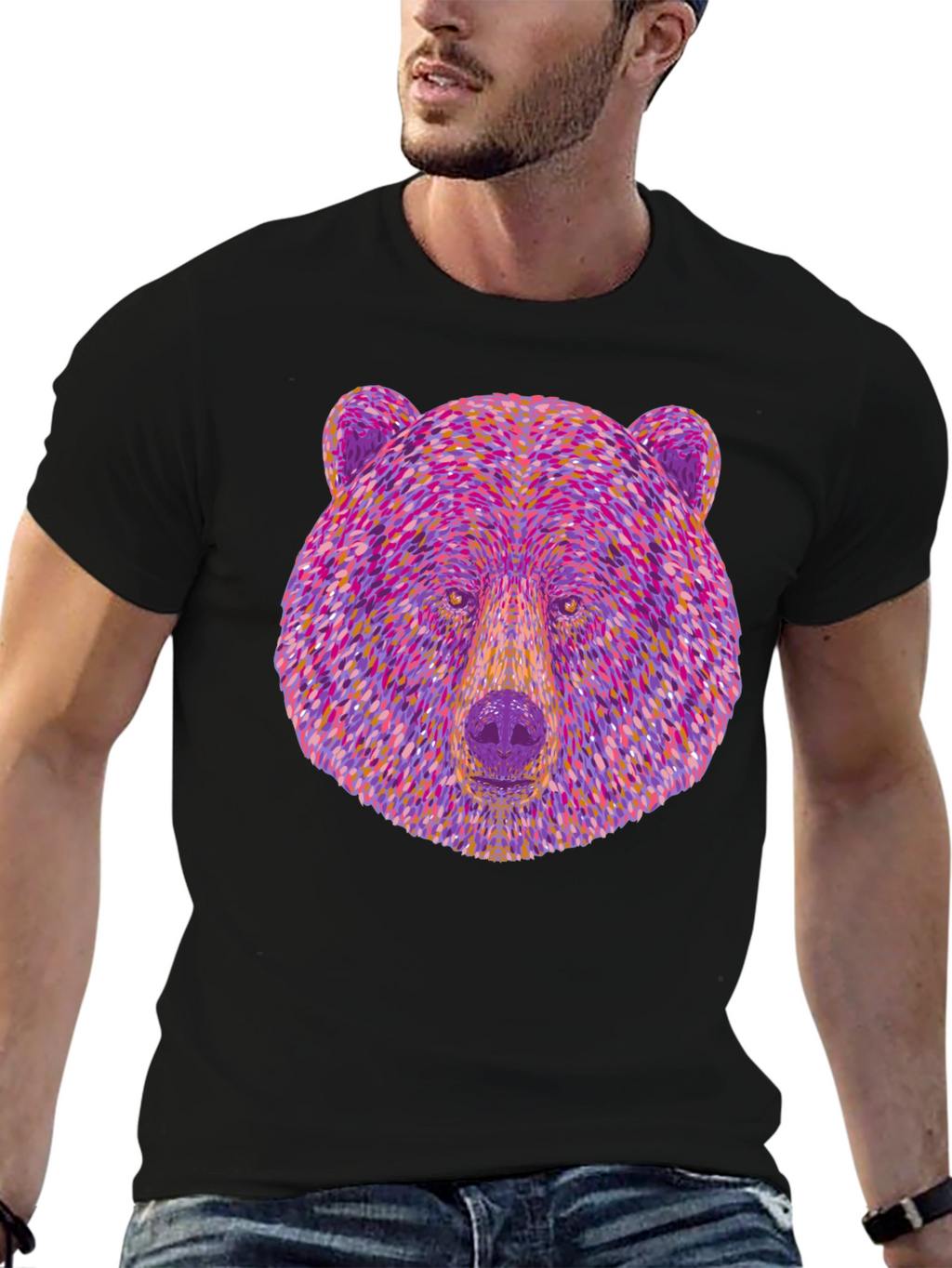 Abstract Bear Head Graphic T-Shirt