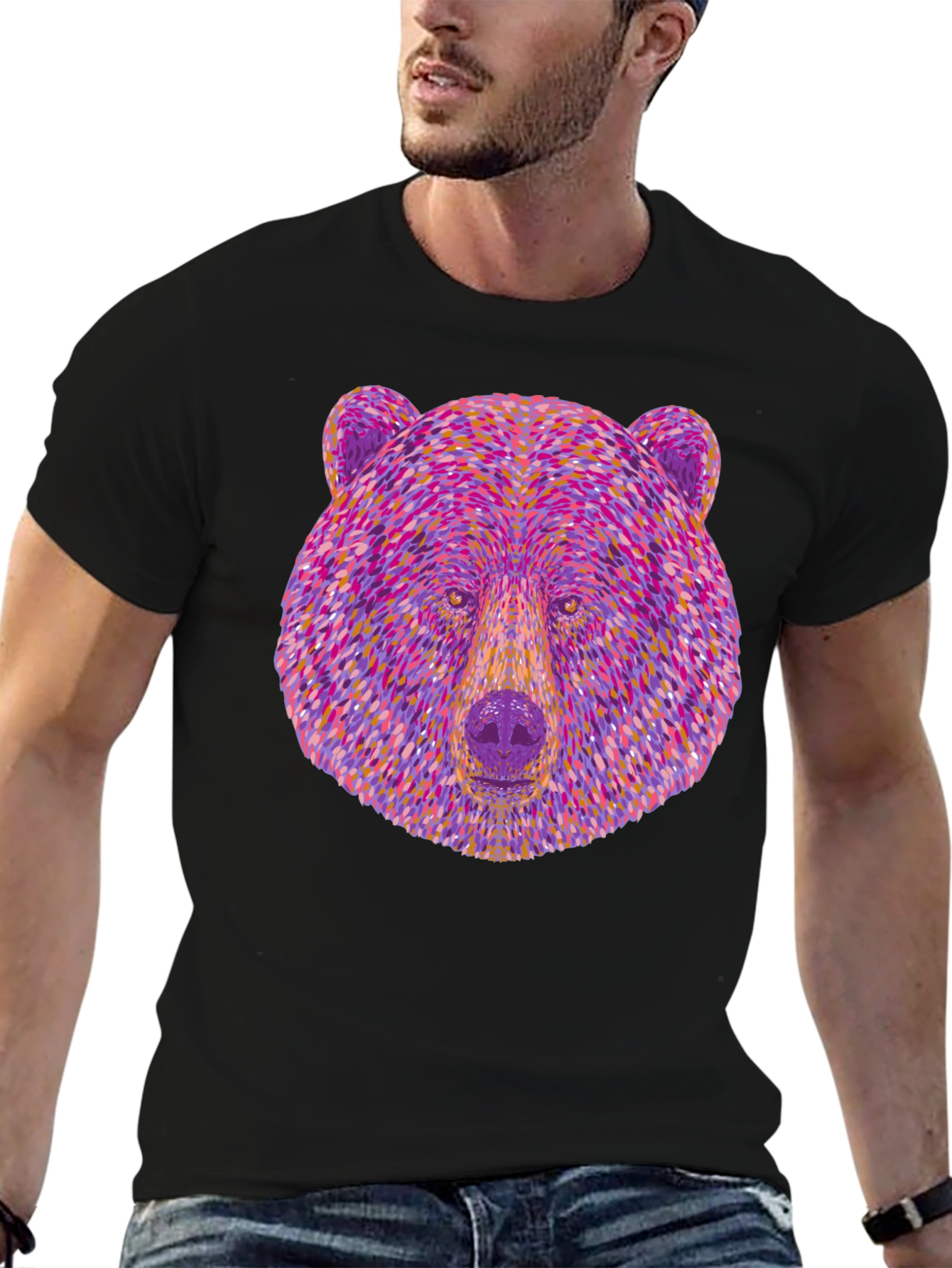 Abstract Bear Head Graphic T-Shirt