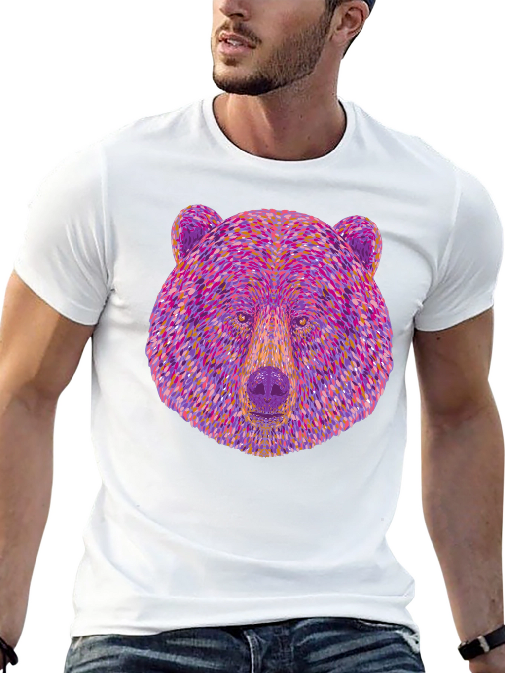 Abstract Bear Head Graphic T-Shirt