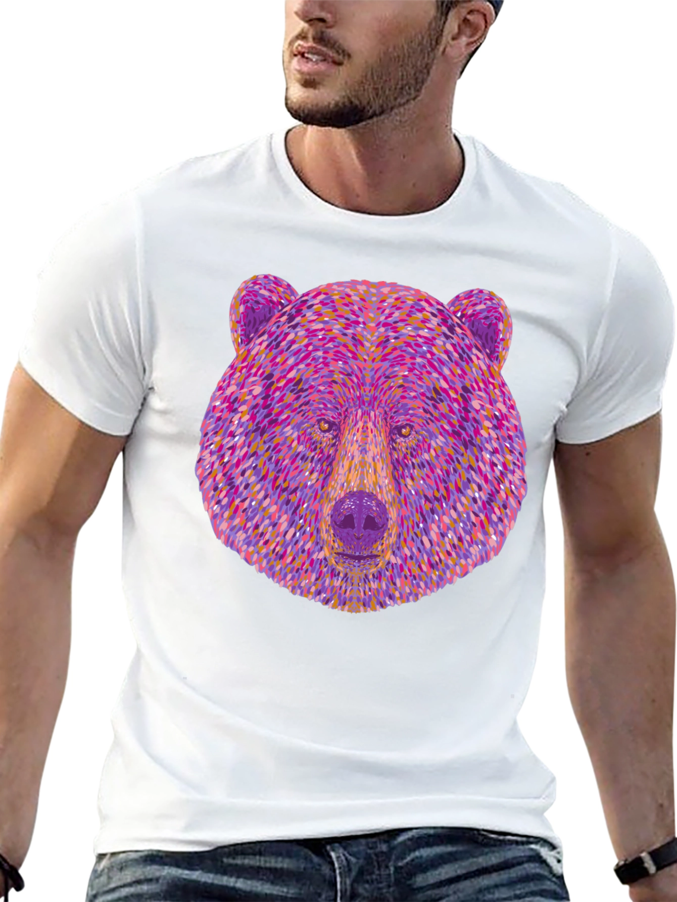 Abstract Bear Head Graphic T-Shirt