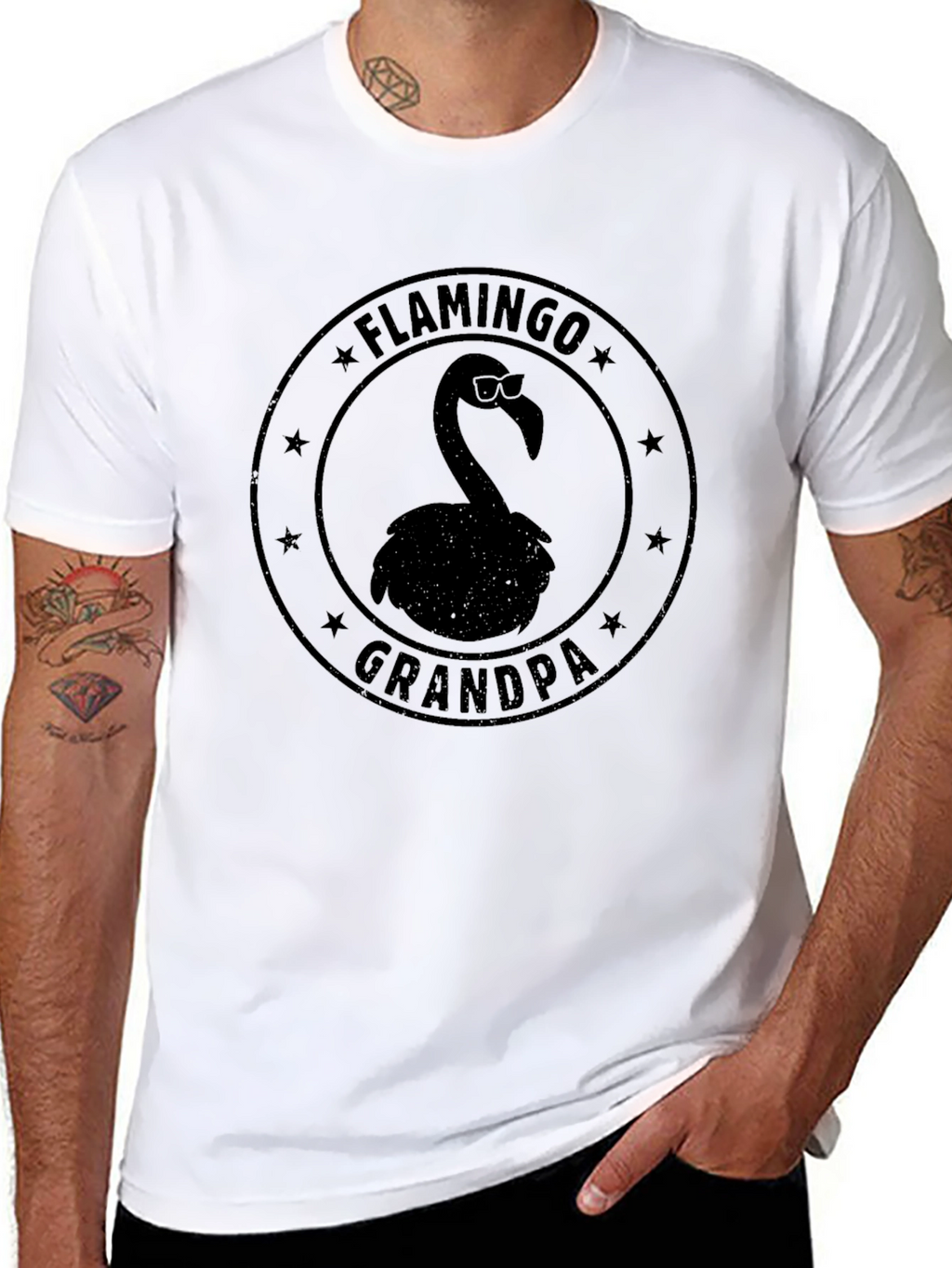 Flamingo Grandpa T-Shirt - Mens Black Tee