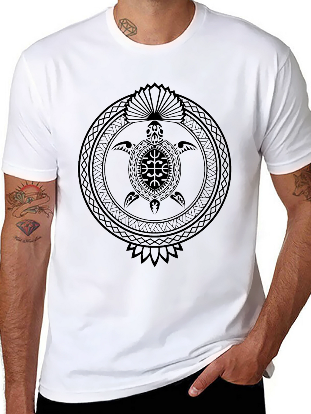 Tribal Turtle Graphic Black T-Shirt
