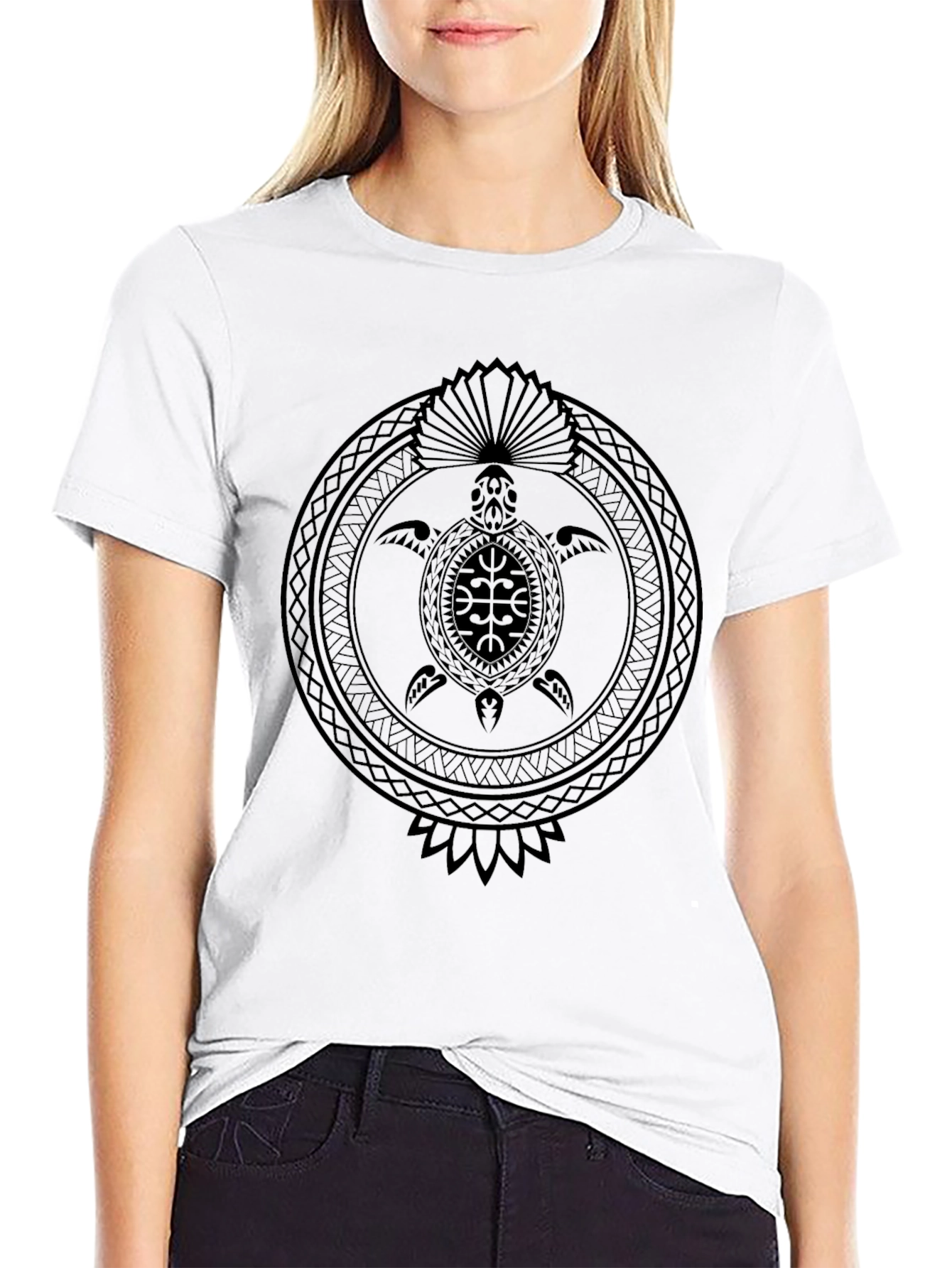 Tribal Turtle Graphic Black T-Shirt