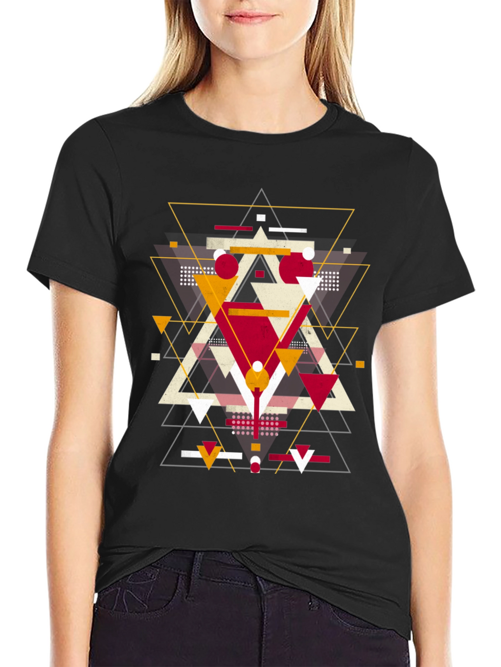 Geometric Triangle Graphic Print Black T-Shirt