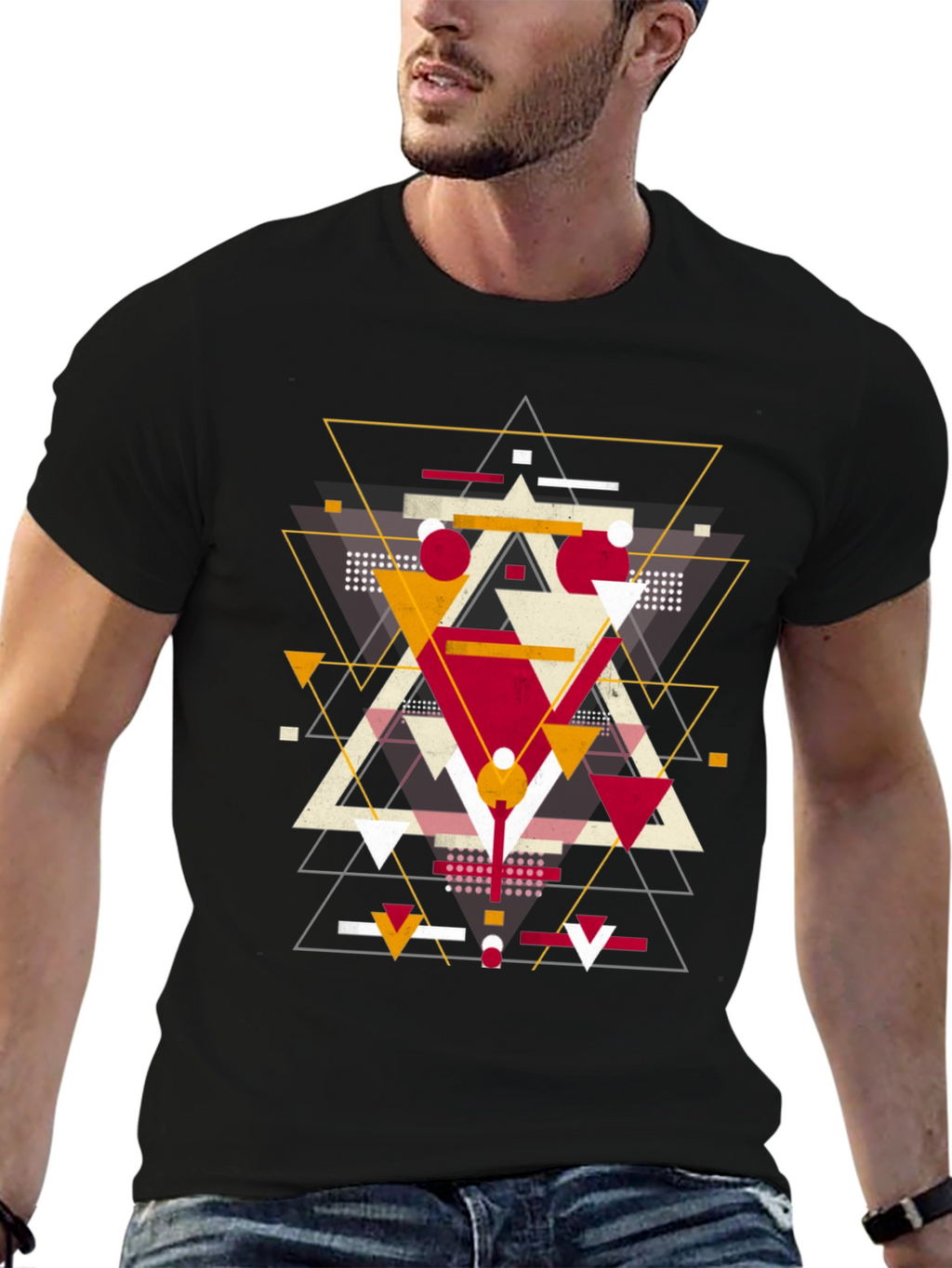 Geometric Triangle Graphic Print Black T-Shirt