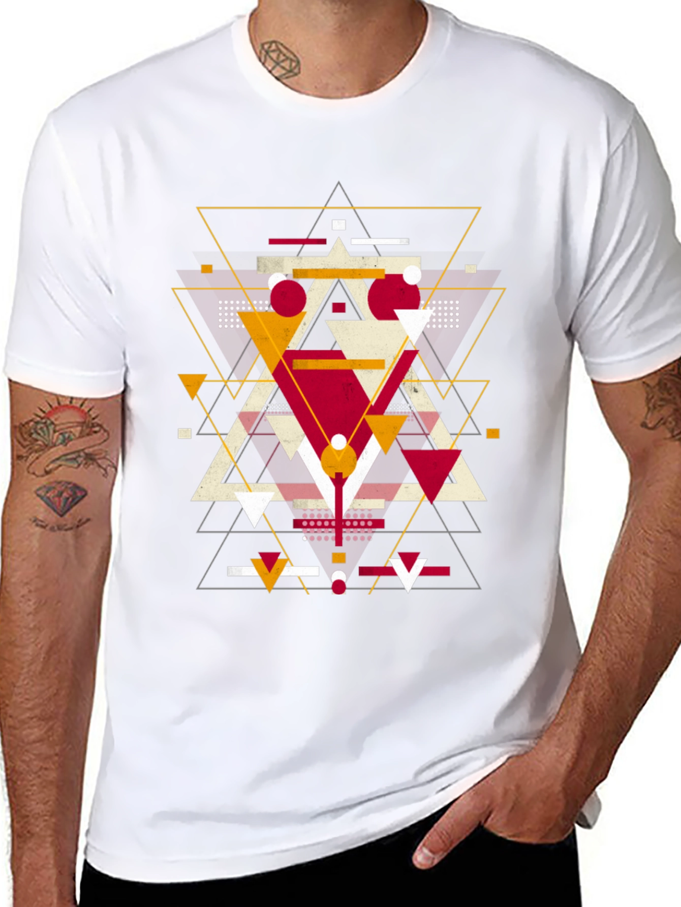 Geometric Triangle Graphic Print Black T-Shirt