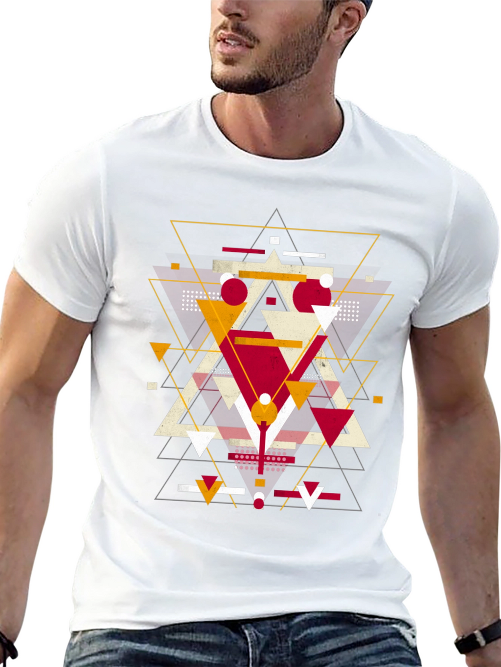 Geometric Triangle Graphic Print Black T-Shirt