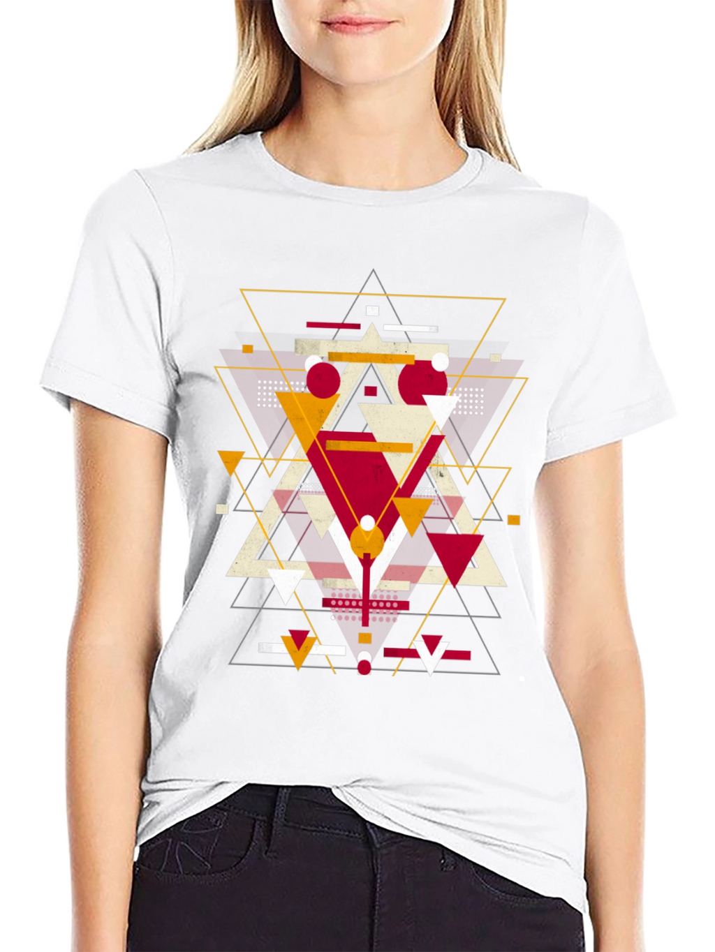 Geometric Triangle Graphic Print Black T-Shirt