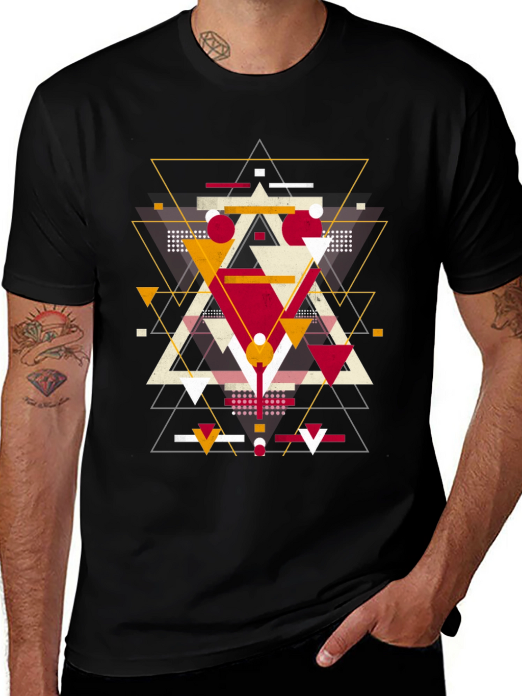 Geometric Triangle Graphic Print Black T-Shirt