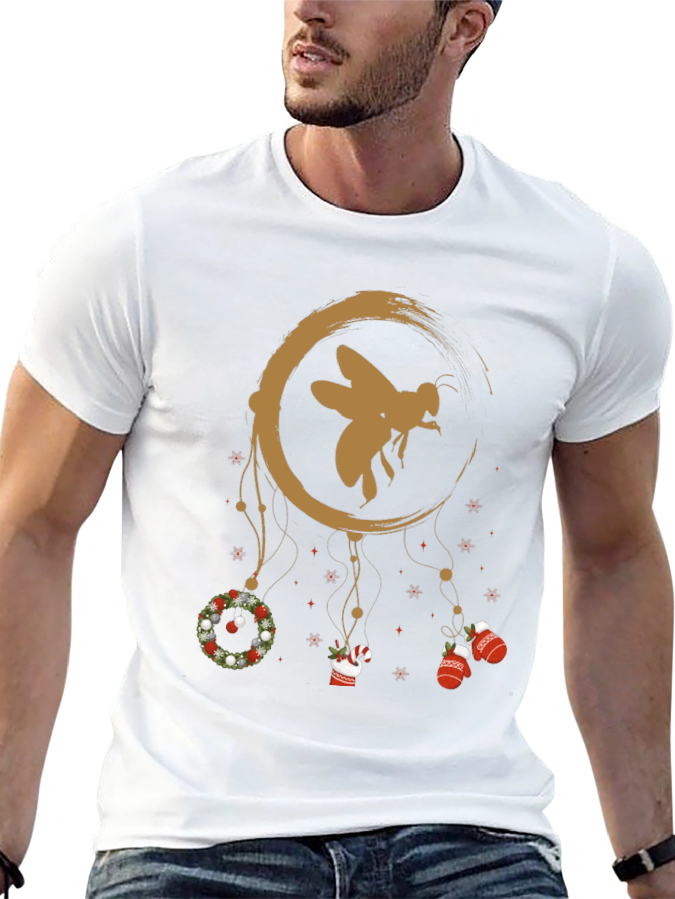 Festive Bee Graphic Tee - Christmas Holiday Design