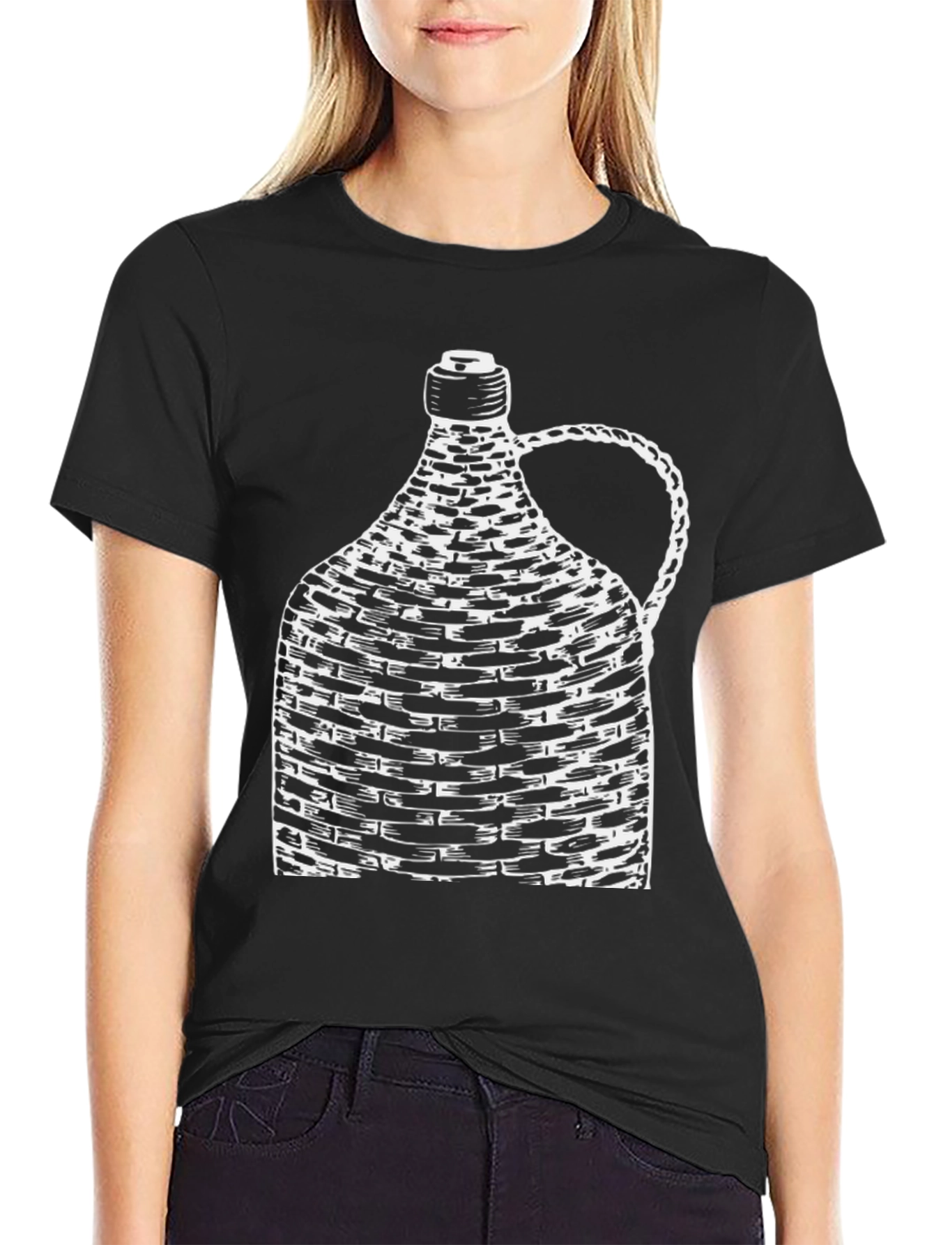Unique Wine Bottle Graphic Tee - Black