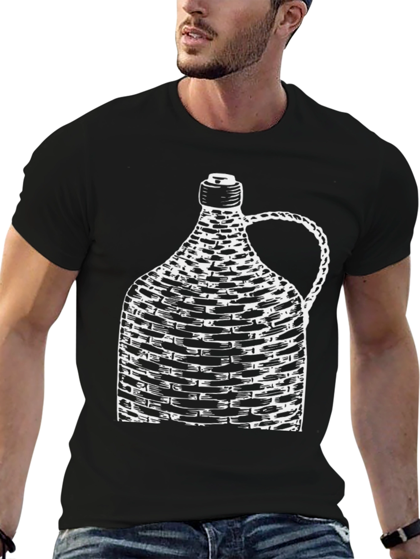 Unique Wine Bottle Graphic Tee - Black