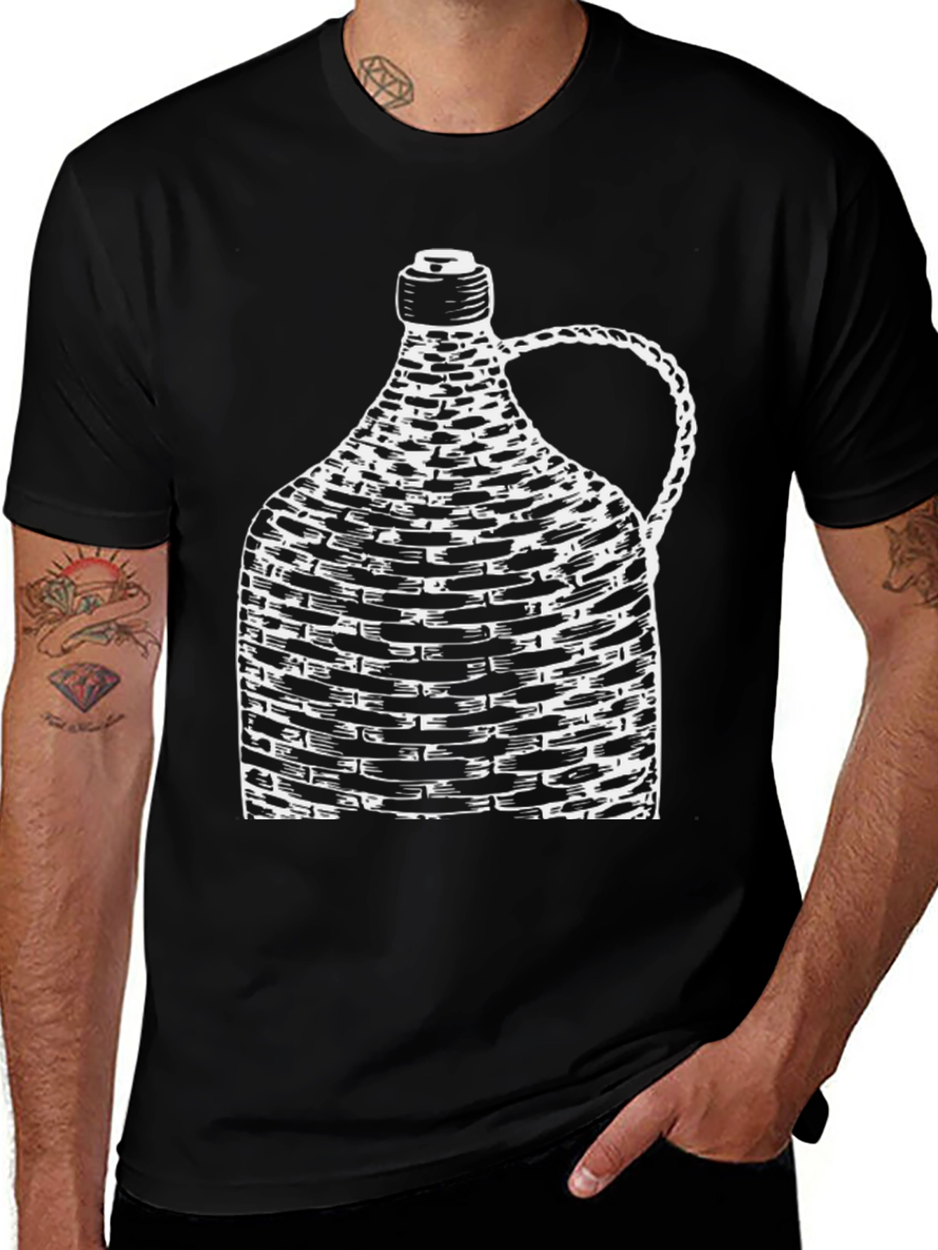 Unique Wine Bottle Graphic Tee - Black