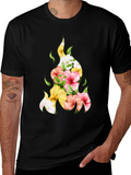 Floral Fire Graphic Tee - Stylish Black T-Shirt