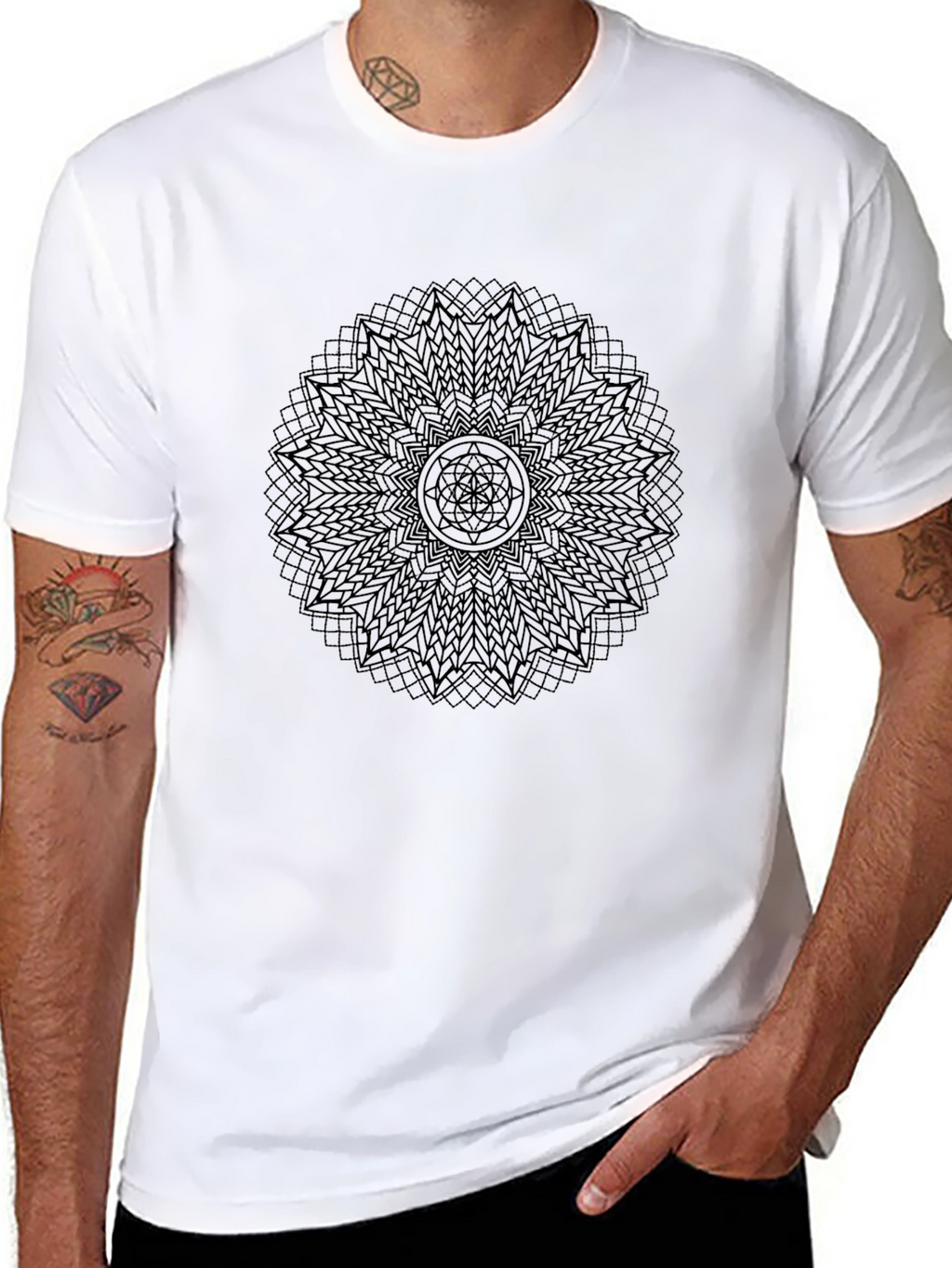 Geometric Mandala Graphic Print Tee - Black