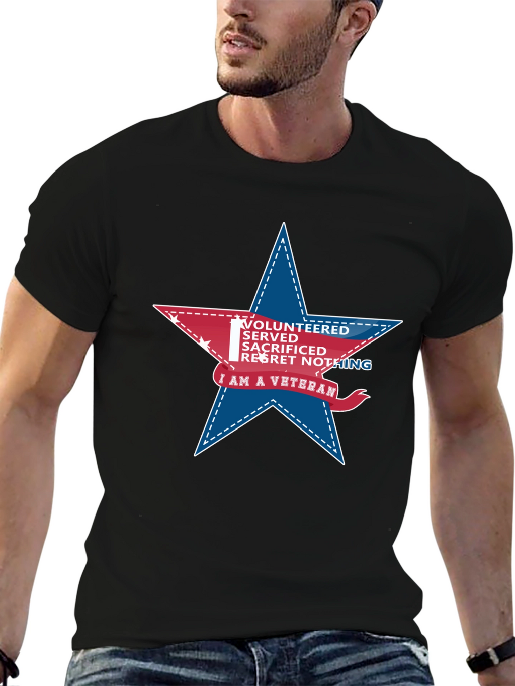 Veteran Star Graphic T-Shirt - Black