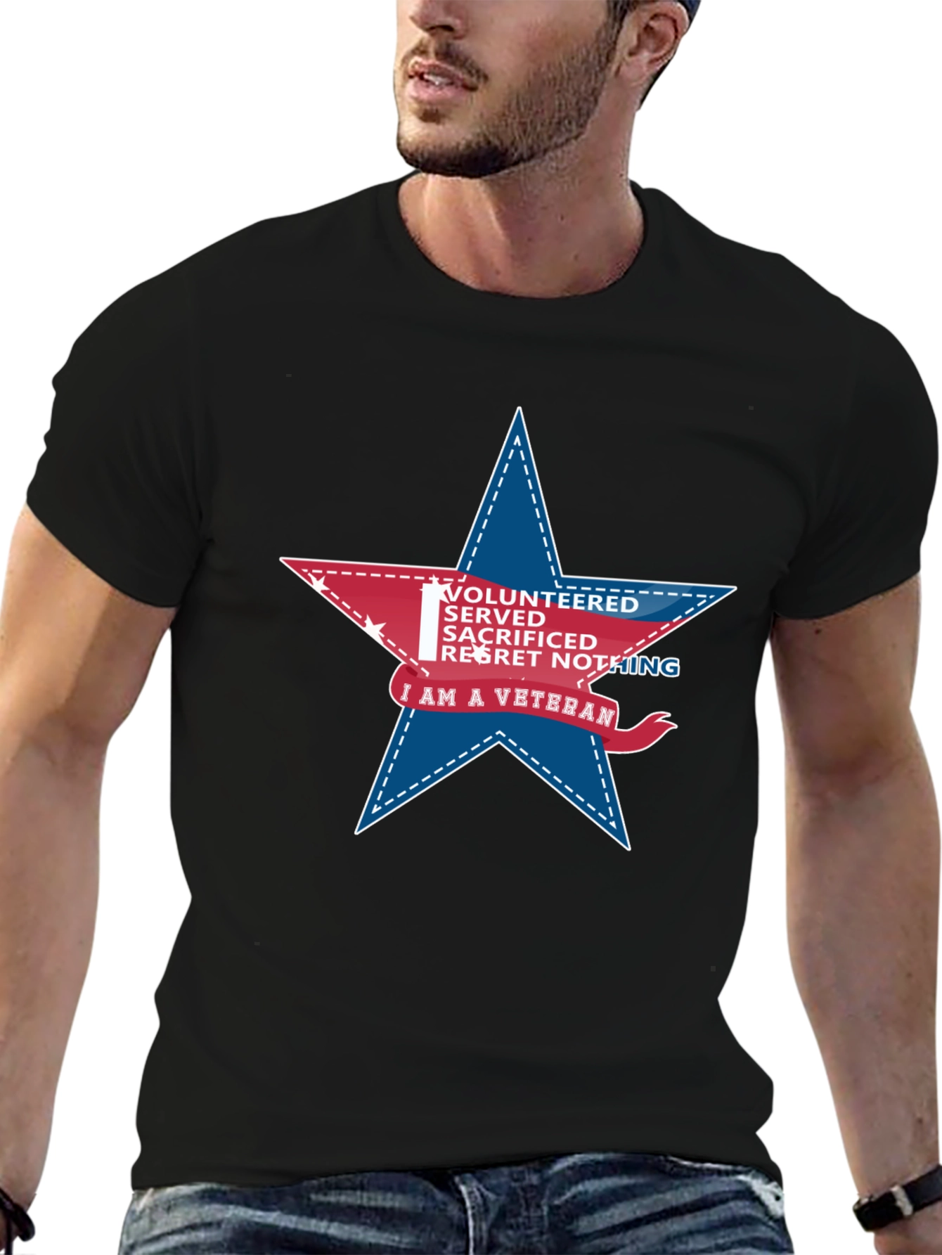 Veteran Star Graphic T-Shirt - Black