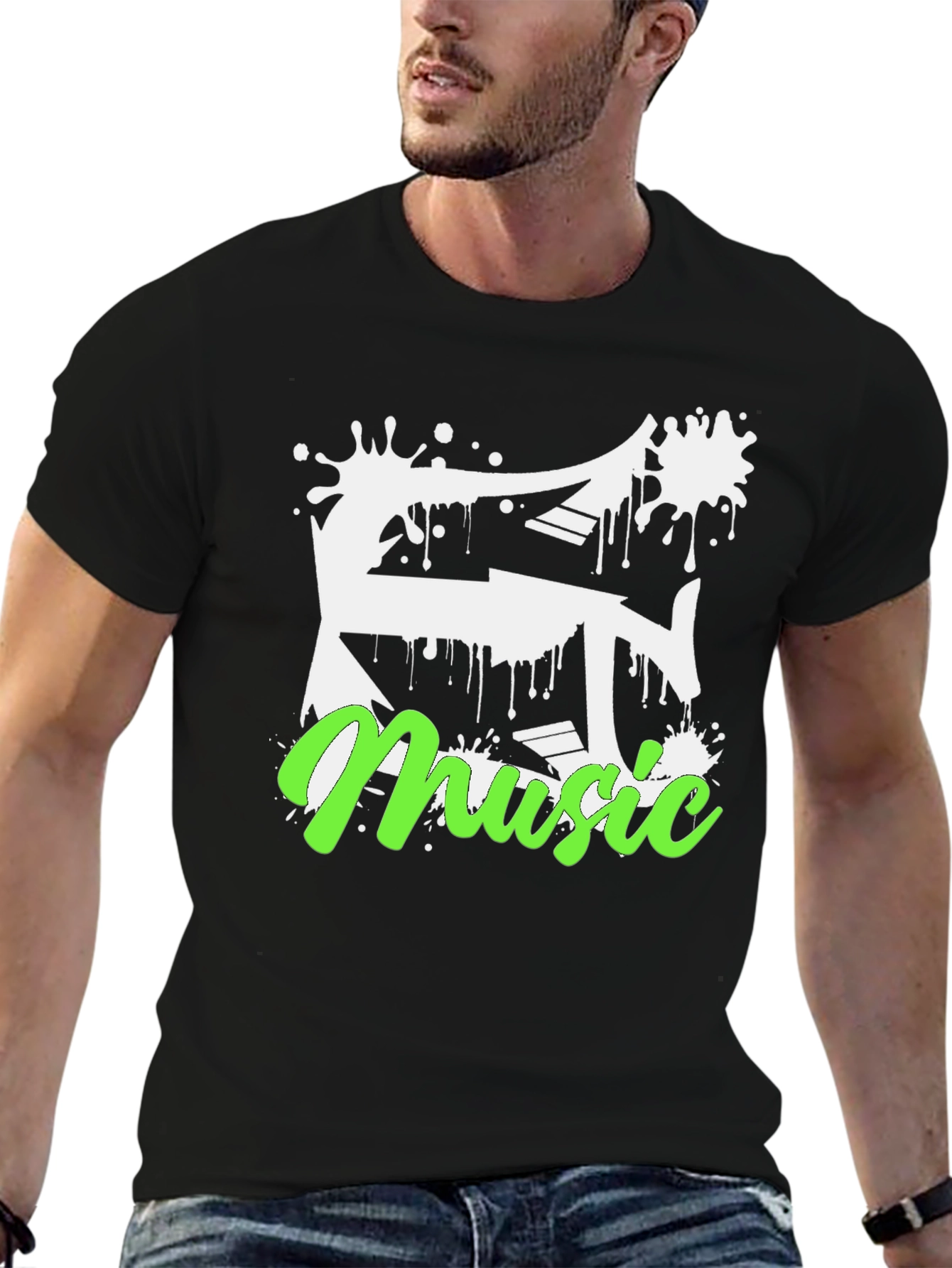 Music Splatter Graphic Black T-Shirt