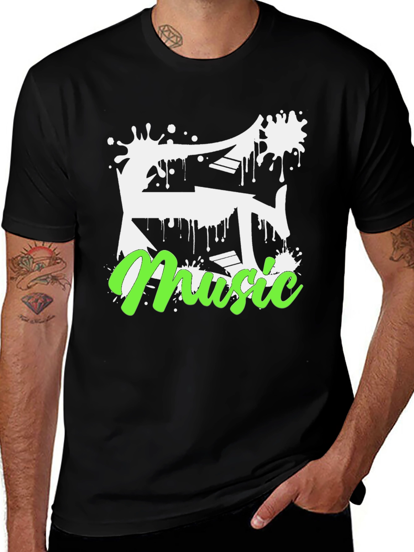 Music Splatter Graphic Black T-Shirt