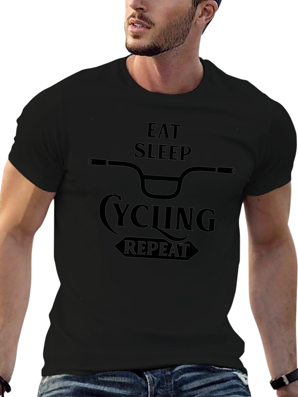 Eat Sleep Cycling Repeat Graphic Tee - Black