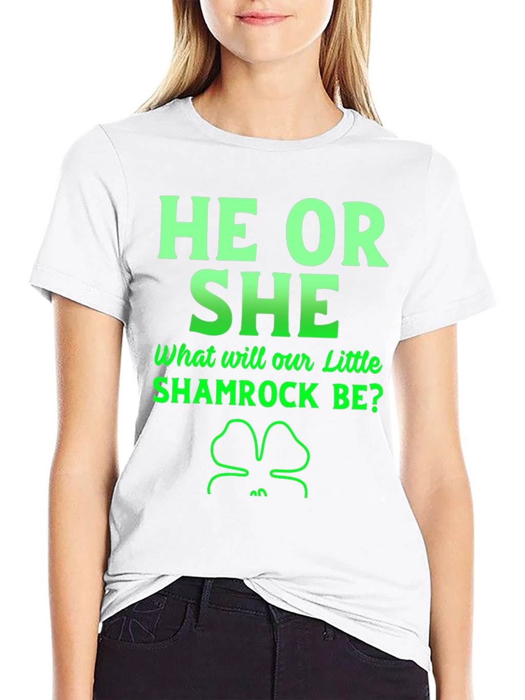 He or She Shamrock Gender Reveal T-Shirt