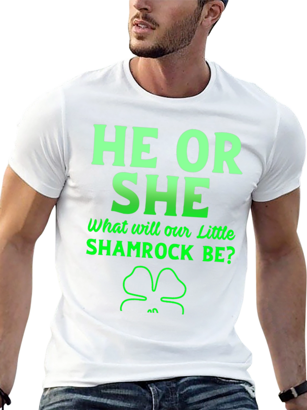 He or She Shamrock Gender Reveal T-Shirt
