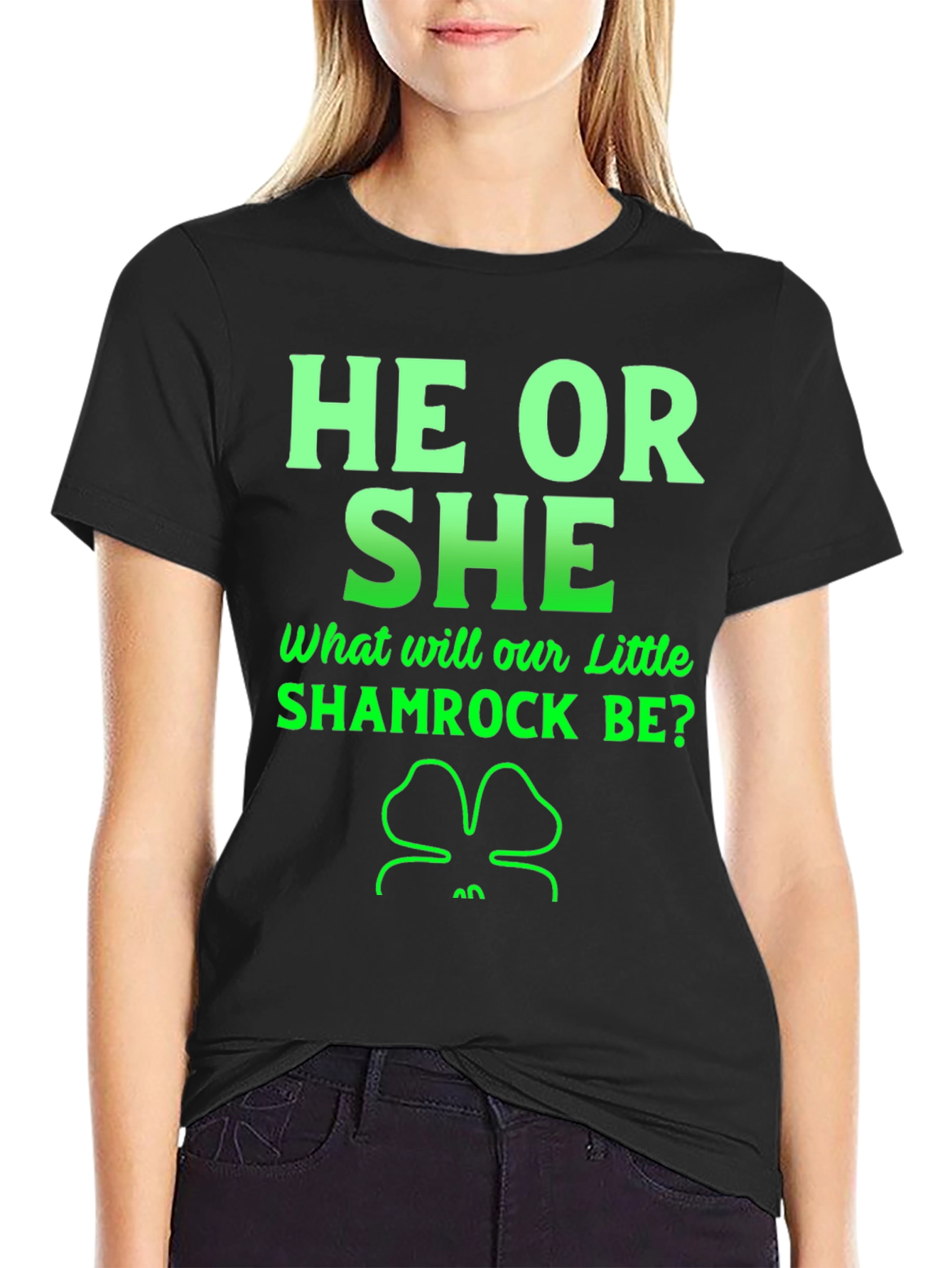 He or She Shamrock Gender Reveal T-Shirt