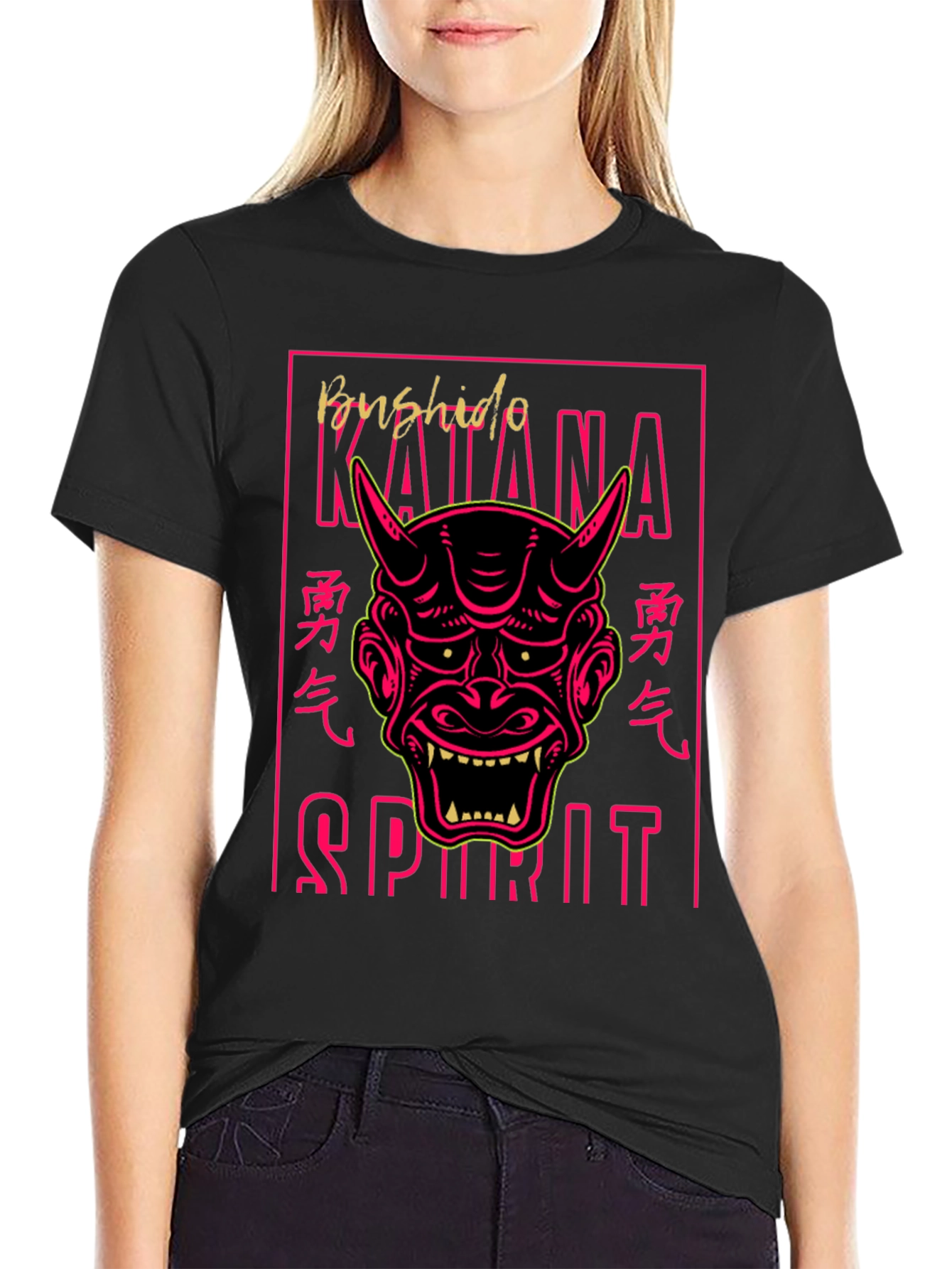 Bushido Katana Spirit Graphic Tee - Oni Mask T-Shirt