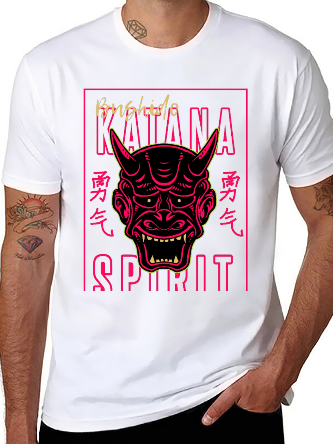 Bushido Katana Spirit Graphic Tee - Oni Mask T-Shirt