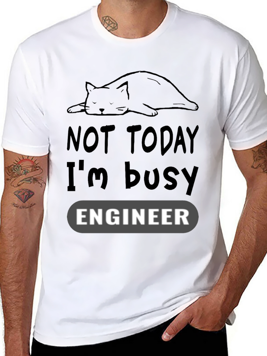 Not Today Im Busy Engineer Cat Lover T-Shirt