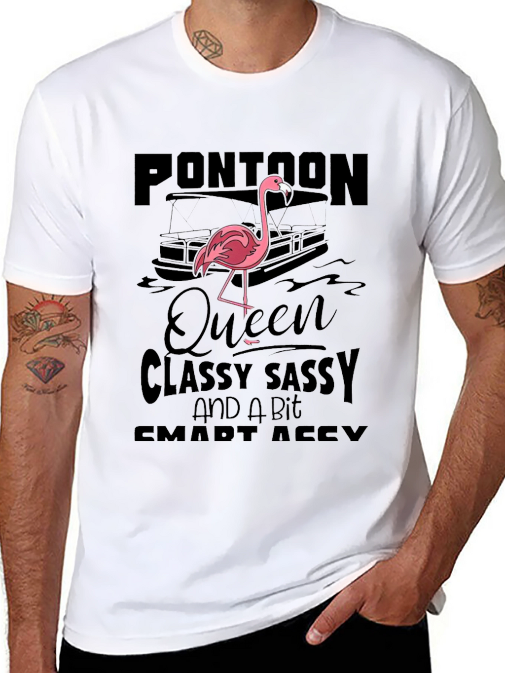 Pontoon Queen Flamingo Graphic T-Shirt
