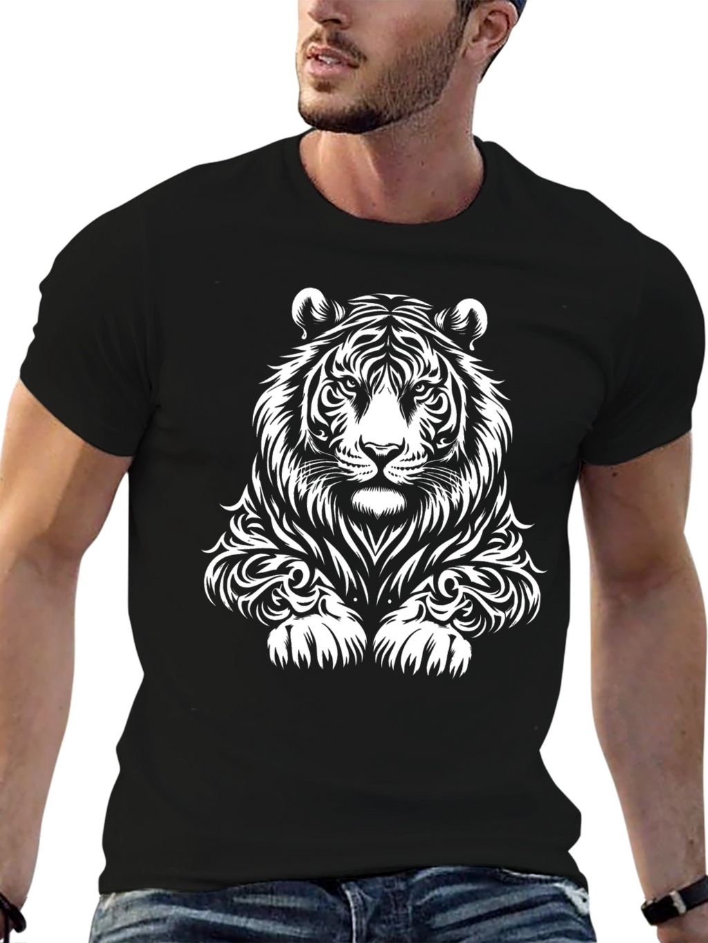 Tiger Graphic Print Black T-Shirt