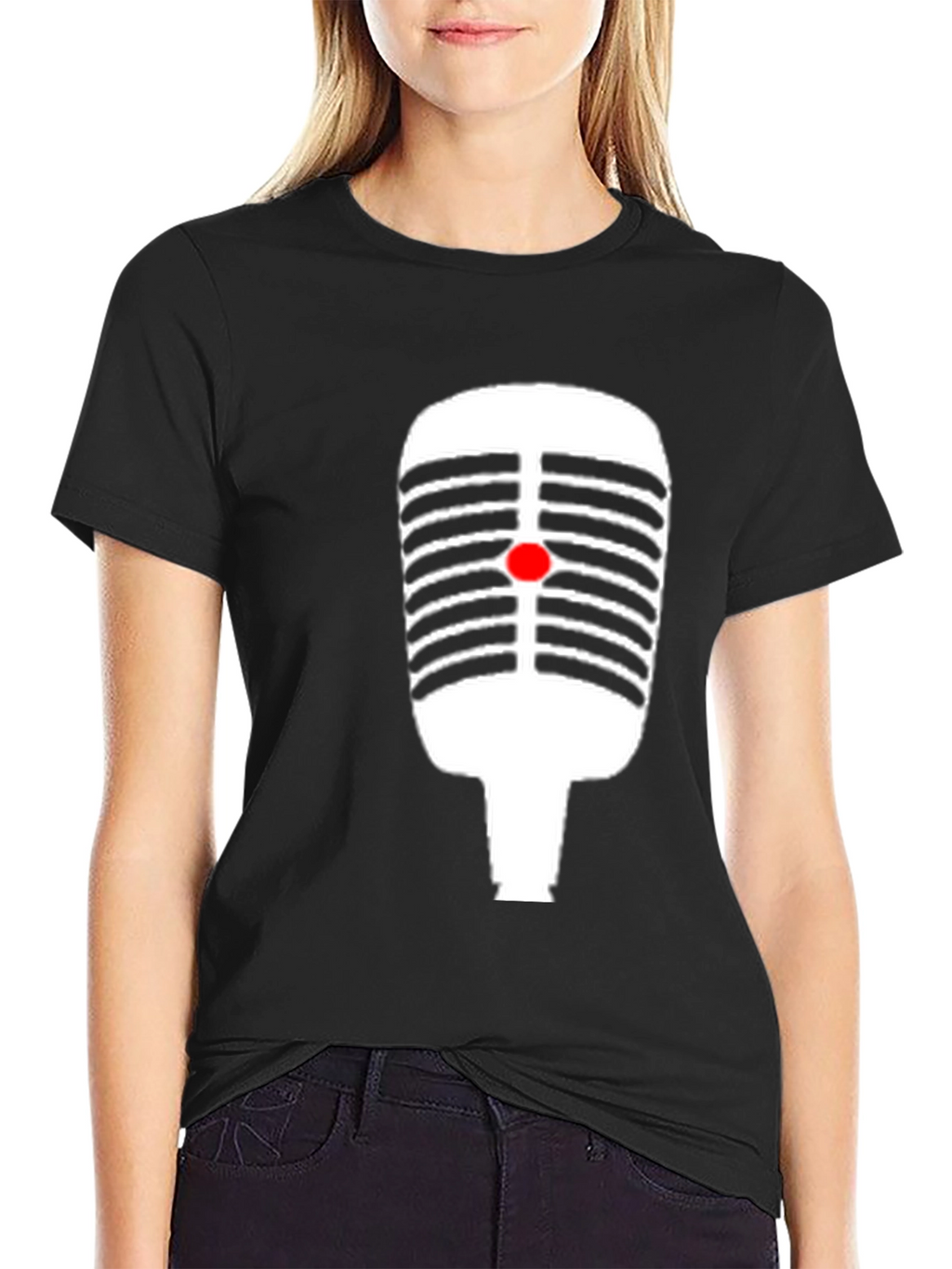 Retro Microphone Graphic Tee - Black