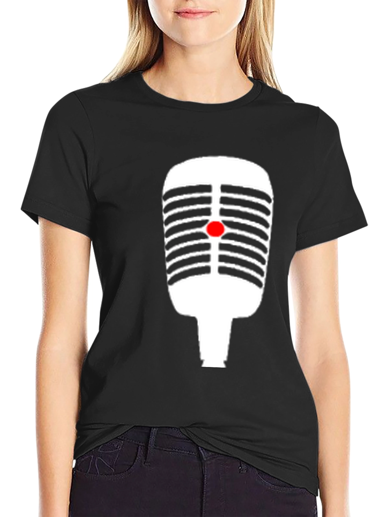 Retro Microphone Graphic Tee - Black
